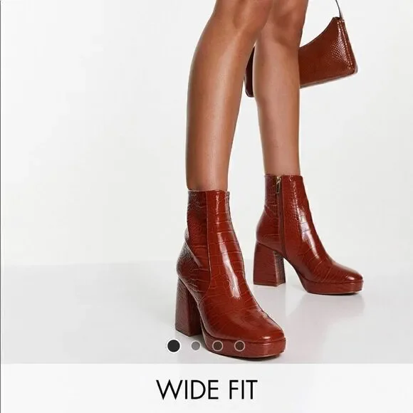 ASOS tan / orange platform boots wide fit size 9 - Picture 2 of 5